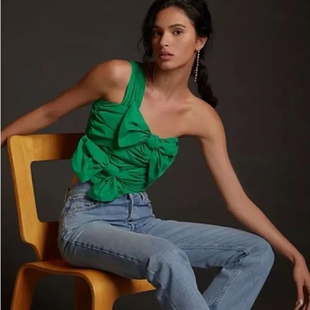 Anthropologie Maeve Bow Tie One Shoulder Top